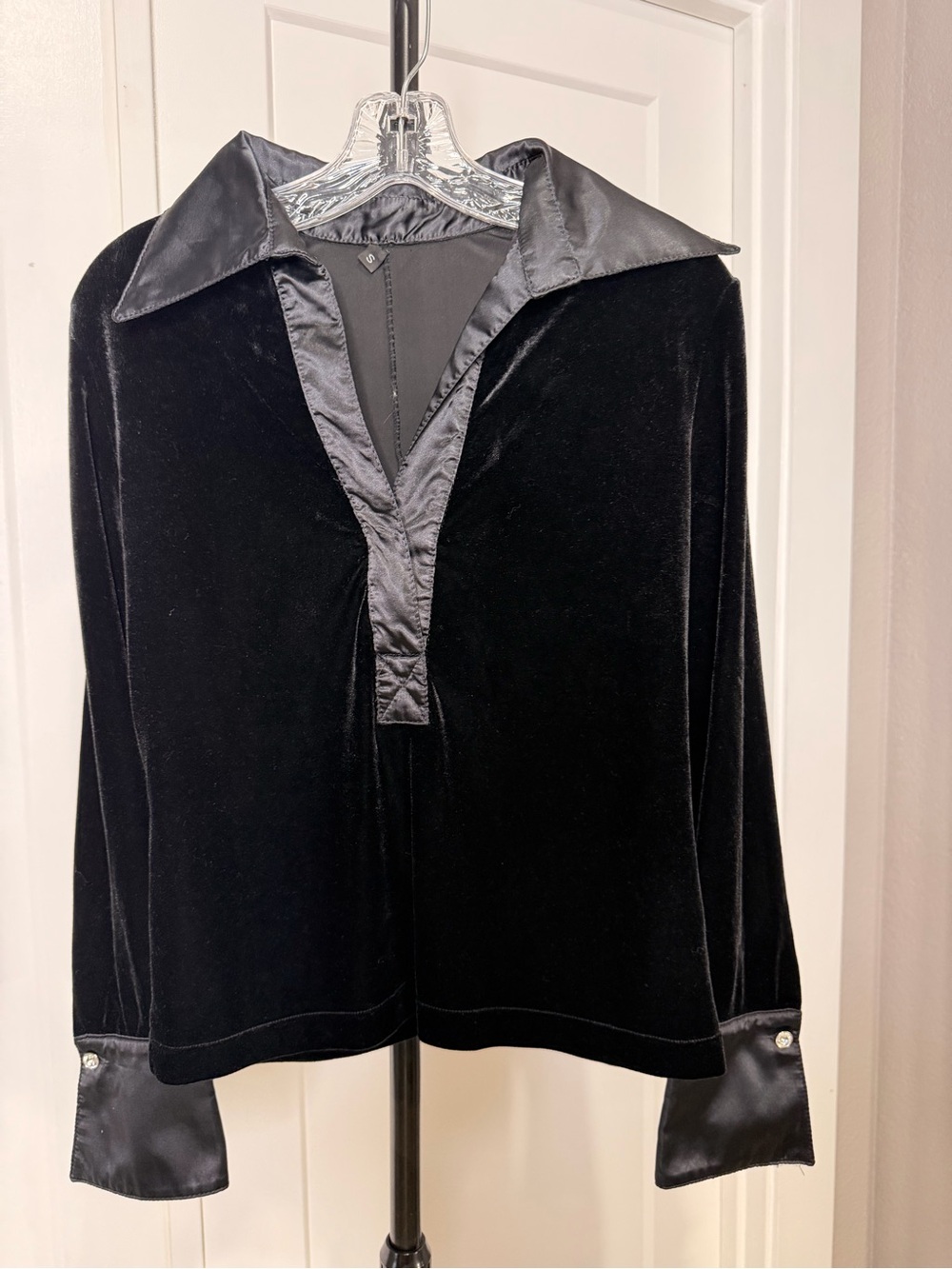 Black Velvet Silk-Trim Pullover Jacket